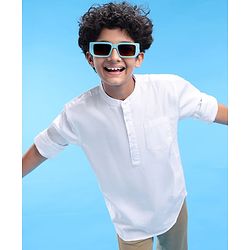 Pine Kids Cotton Woven Full Sleeves  Mandarin Collar Solid Shirt - White