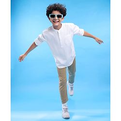 Pine Kids Cotton Woven Full Sleeves  Mandarin Collar Solid Shirt - White