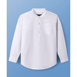 Pine Kids Cotton Woven Full Sleeves  Mandarin Collar Solid Shirt - White