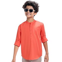 Pine Kids Cotton Woven Full Sleeves  Mandarin Collar Solid Shirt - White