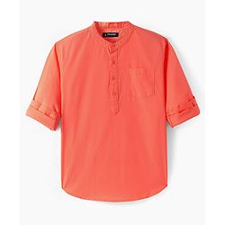 Pine Kids Cotton Woven Full Sleeves  Mandarin Collar Solid Shirt - White