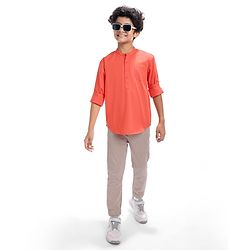 Pine Kids Cotton Woven Full Sleeves  Mandarin Collar Solid Shirt - White