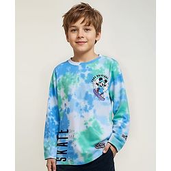 Pine Kids Disney Cotton Knit Full Sleeve T-Shirt With Mickey Mouse & Goofy Graphic - Blue Green