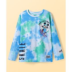 Pine Kids Disney Cotton Knit Full Sleeve T-Shirt With Mickey Mouse & Goofy Graphic - Blue Green