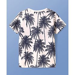 Pine Kids Cotton Knit Half Sleeves T-Shirt & Shorts Set With Hawaii Print - White & Navy Blue