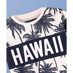 Pine Kids Cotton Knit Half Sleeves T-Shirt & Shorts Set With Hawaii Print - White & Navy Blue