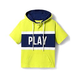 Pine Kids Cotton Knit Half Sleeves Hooded T-Shirt & Lounge Pant with Text Print - Navy Blue & Yellow