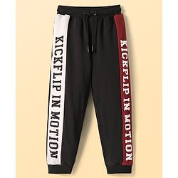 Pine Kids Cotton Knit Half Raglan Sleeves T-Shirt & Trouser with Click Flip In Motion Text Print - Black & Maroon