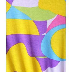 Pine Kids Cotton Knit Half Puffed Sleeves Frock with Abstract Print - White