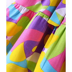 Pine Kids Cotton Knit Half Puffed Sleeves Frock with Abstract Print - White