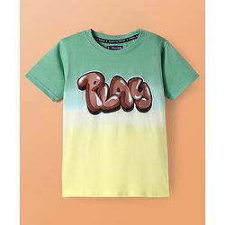 Pine Kids Cotton Knit Half Sleeves T-Shirt with Text Print - Green & Yellow
