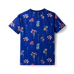 Pine Kids Cotton Knit Half Sleeves T-Shirt with Floral Print - Navy Blue