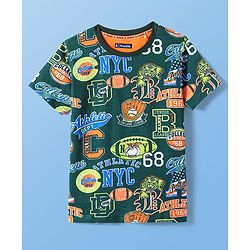 Pine Kids Cotton Knit Half Sleeves T-Shirt with Text Print - Green