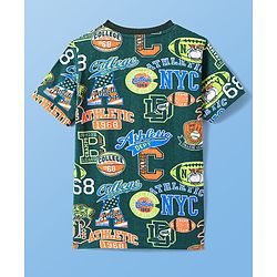 Pine Kids Cotton Knit Half Sleeves T-Shirt with Text Print - Green