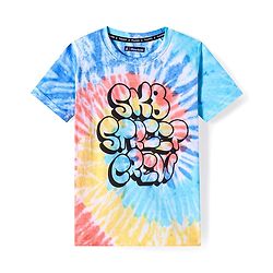 Pine Kids Cotton Knit Half Sleeves Tie & Dye T-Shirt with Text Print - White