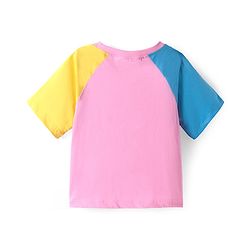 Pine Kids Cotton Knit Half Raglan Sleeves T-Shirt With Paris Print - Pink