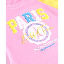 Pine Kids Cotton Knit Half Raglan Sleeves T-Shirt With Paris Print - Pink