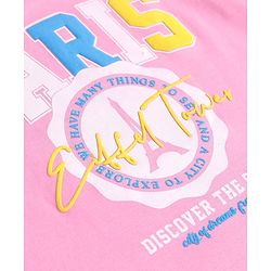 Pine Kids Cotton Knit Half Raglan Sleeves T-Shirt With Paris Print - Pink