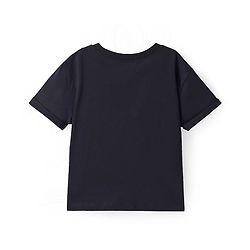 Pine Kids Cotton Knit Half Drop Shoulder T-Shirt with Floral Print - Black