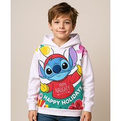 Pine Kids Disney Terry Knit Full Drop Shoulder Sleeves Hooded Oversized Sweatshirt with Front & Back Stitch Print - White