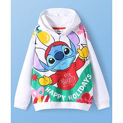 Pine Kids Disney Terry Knit Full Drop Shoulder Sleeves Hooded Oversized Sweatshirt with Front & Back Stitch Print - White