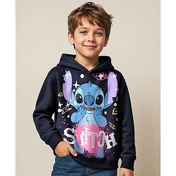 Pine Kids Disney Terry Knit Full Sleeves Oversized Hooded Sweatshirt with Front & Back Stitch Graphics  - Black