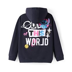 Pine Kids Disney Terry Knit Full Sleeves Oversized Hooded Sweatshirt with Front & Back Stitch Graphics  - Black