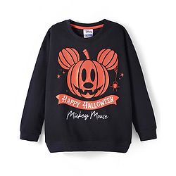 Pine Kids Disney Terry Knit Full Drop Shoulder Sleeves Oversized Sweatshirt with Mickey Mouse Print - Black
