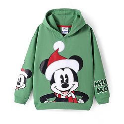 Pine Kids Disney Knit Full Sleeves Drop Shoulder Oversized Hooded Sweatshirt with Mickey Mouse Graphics - Mint Green