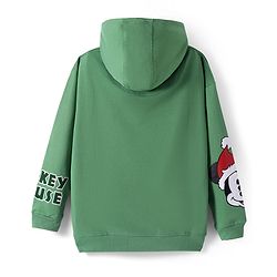 Pine Kids Disney Knit Full Sleeves Drop Shoulder Oversized Hooded Sweatshirt with Mickey Mouse Graphics - Mint Green