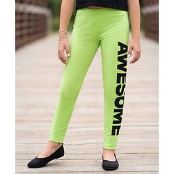Pine Kids Knit Cotton Full Length Leggings with Text Print - Neon Green