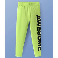 Pine Kids Knit Cotton Full Length Leggings with Text Print - Neon Green