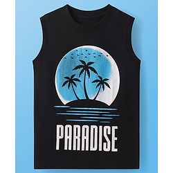Pine Kids Cotton Knit Sleeveless Tank T-Shirts with Beach Theme & Take it Easy Text Print Pack of 5 - Black Purple & Orange