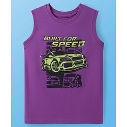 Pine Kids Cotton Knit Sleeveless Tank T-Shirts with Beach Theme & Take it Easy Text Print Pack of 5 - Black Purple & Orange