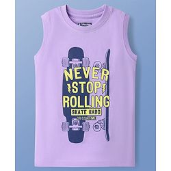 Pine Kids Cotton Knit Sleeveless Tank T-Shirts with Cool Dude Text Print Pack Of 5 - White Navy Blue & Lilac