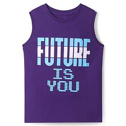 Pine Kids Cotton Knit Sleeveless Tank T-Shirts with Sport Theme & Future is You Print Pack of 5 - Black Purple & Navy Blue