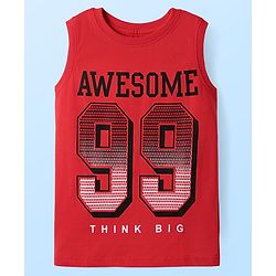 Pine Kids Cotton Knit Sleeveless Tank T-Shirts with Sport Theme Print Pack of 5 - Red White & Navy Blue