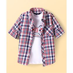 Pine Kids Cotton Woven Full Sleeves Checkered Shirt with T-Shirt - Lilac