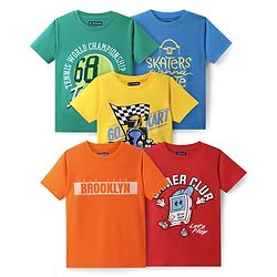 Pine Kids Cotton Knit Half Sleeves T-Shirts with Text Print Pack of 5 - Multicolor