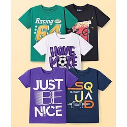 Pine Kids Cotton Knit Half Sleeves T-Shirt with Text Print Pack of 5 - Multicolor