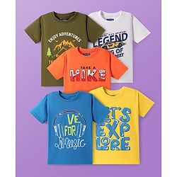 Pine Kids Cotton Knit Half Sleeves T-Shirts with Text Print Pack of 5 - Multicolor