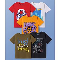 Pine Kids Cotton Knit Half Sleeves T-Shirt with Text Print Pack of 5 - Multicolor