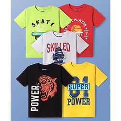 Pine Kids Cotton Knit Half Sleeves T-Shirts With Sport Theme Print Pack Of 5 - Red Grey & Black
