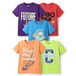 Pine Kids Cotton Knit Half Sleeves T-Shirts With  Race the Waves Text Print Pack of 5 - Red Limegreen & Blue