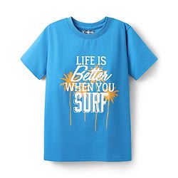 Pine Kids Cotton Knit Half Sleeves T-Shirts With  Race the Waves Text Print Pack of 5 - Red Limegreen & Blue