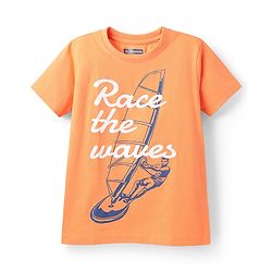 Pine Kids Cotton Knit Half Sleeves T-Shirts With  Race the Waves Text Print Pack of 5 - Red Limegreen & Blue