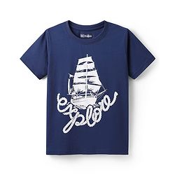 Pine Kids Cotton Knit Half Sleeves T-Shirts With Sun & Surf Text Print Pack of 5 - Plum Yellow & Navy Blue
