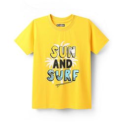 Pine Kids Cotton Knit Half Sleeves T-Shirts With Sun & Surf Text Print Pack of 5 - Plum Yellow & Navy Blue
