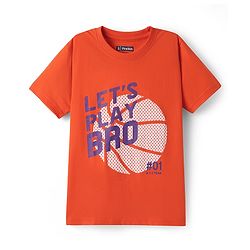 Pine Kids Cotton Knit Half Sleeves T-Shirt with Lets Play Hard Text Print Pack of 5 - Yellow Orange & Red