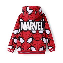 Pine Kids Marvel Terry Knit Full Sleeves Front Open Hooded Spider Man Printed Sweatshirt - Red